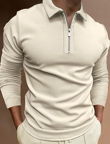  Pánské Polo na zip Polo trička Venkovní ulice Límeček Čtvrtletní zip Dlouhý rukáv Módní Sportovní oblečení Pevná barva Zip Čtvrtletní zip Podzim Zima Běžný Černá Vodní modrá Khaki Polo na zip