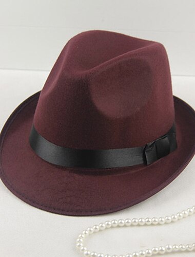  Herren Kentucky Derby Hut Fedora-Hut Hut mit Krempe Schwarz Wein Wollig Fedoras Veranstaltungen Festival Einfach UV-Sonnenschutz Sonnenschutz