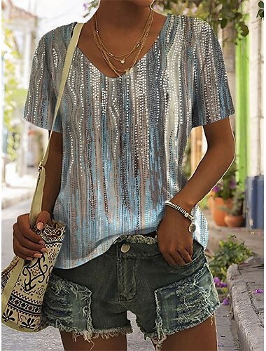  Dames T-shirt Grafisch Basic Korte mouw V-hals Normale tops Dagelijks Weekend Afdrukken Geel Rood blauw Groen