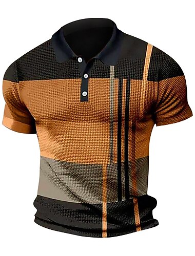  Herren Waffel-Poloshirt Golfhemd Casual Verabredung Kargen Kurze Ärmel Modisch Kariert / Gestreift / Chevron Bedruckt Sommer Dry-Fit Gelb Rosa Rote Blau Violett Orange Waffel-Poloshirt