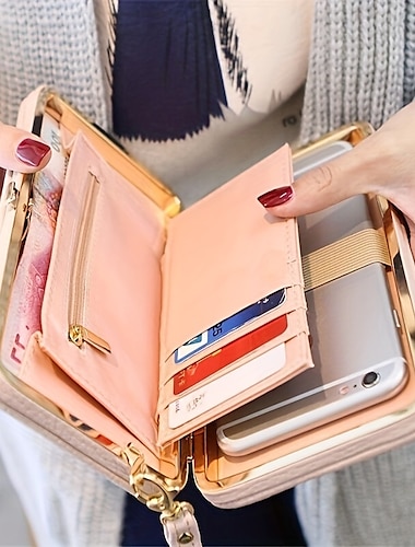  plånbok med telefonficka för kvinnor elegant rosettdekor telefonplånbok mode telefonfodral med kortplatser & blixtlåsficka