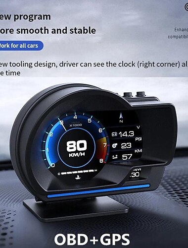  ap-6 شاشة عرض عالية الدقة بمقياس السيارة الذكية تسعة نمط واجهة abs obd hud + جهاز عرض رقمي لتحديد المواقع أداة للسيارة