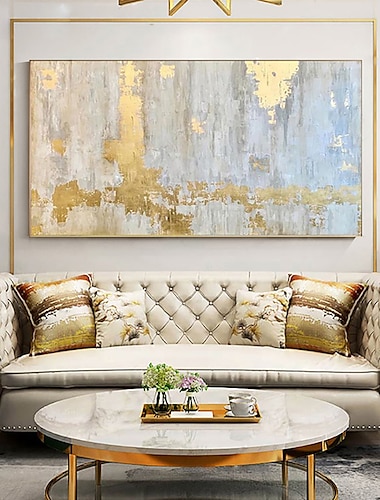  ручной работы холст картина маслом абстрактная золотая фольга толстая текстура Куадрос линии картины декор гостиная большие домашние картины