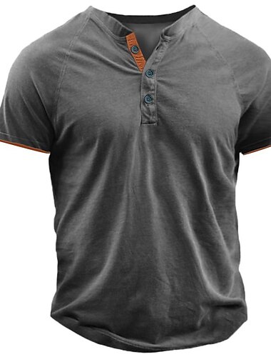  男性用 ボタンTシャツ Tシャツ ヘンリーシャツ ティートップ 半袖 ヘンリー 夏 平織り ファッション デザイナー ベーシック バケーション ストリート お出かけ ホワイト ブルー オレンジ メンズトップTシャツ