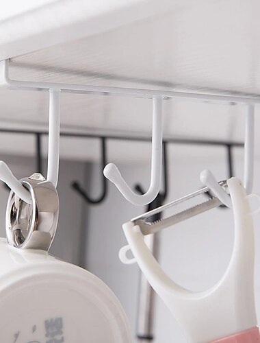  Iron 6 Hooks Storage Shelf Wardrobe Cabinet Metal Under Shelves Mug Cup Hanger Bathroom Kitchen Organizer Hanging Rack Holder