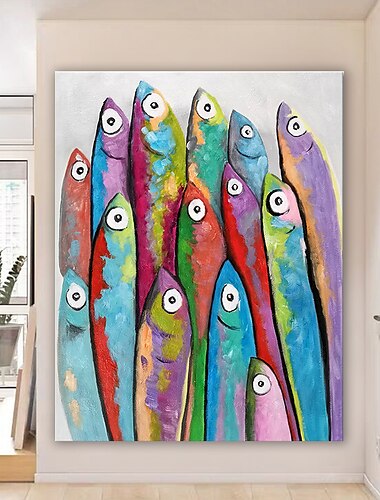  Pintura al óleo pintada a colgar Pintada a mano Vertical Abstracto Animales Moderno Sin marco interior  (sin marco)