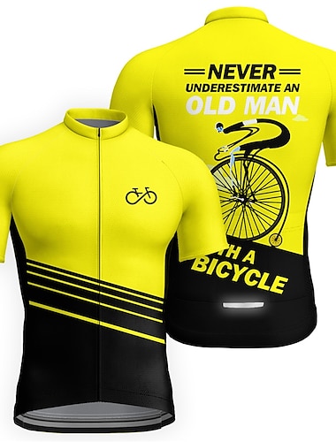  Herren Radtrikot fahrradbekleidung Fahrradtrikot Kurzarm Fahhrad Trikot Shirt mit 3 Gesäßtaschen MTB Mountain Rennrad Atmungsaktiv Schnelltrocknend Feuchtigkeitsableitung Reflexstreiffen Gelb Rot Blau