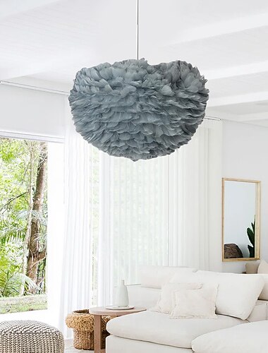  lustre led magnifique extra large 60cm 4 lumières blanc bouquet de plumes d'autruche suspension luminaire monté romantique pour chambre de restaurant