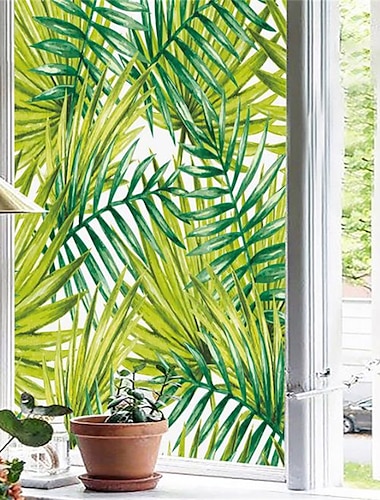  Glasfensterfolie, mattiert, statisch, tropische Pflanze, Sichtschutzfolie, Fenster-Sichtschutzaufkleber, Heimdekoration, 100 x 45 cm, PVC