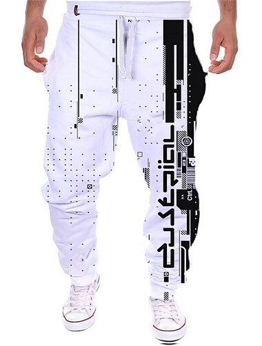  Pánské Tepláky Běžec Kalhoty Šňůrky Boční kapsy Elastický pas Barevné bloky Grafické tisky Pohodlné Prodyšné Outdoorové sporty Ležérní Denní Šik ven Designové Černá Bílá Lehce elastické