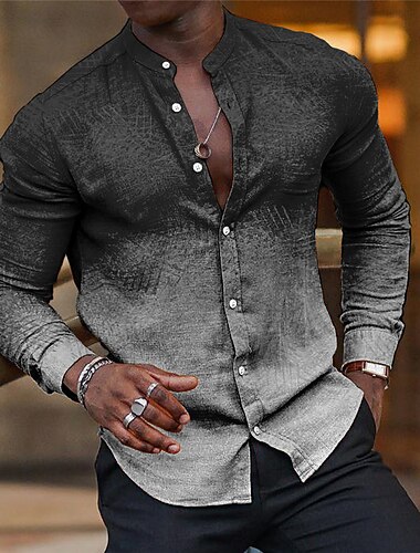  Per uomo Camicia Camicie Gradiente Esterno Informale Blu Fucsia Verde Cachi Manica lunga Colletto alla coreana Estate Primavera Abbigliamento Stampa