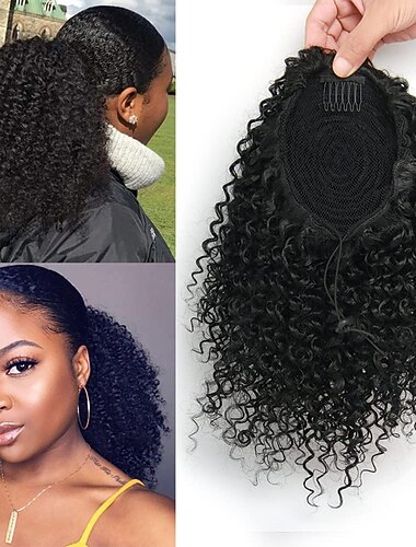  pezzo di capelli ricci afro crespi coda di cavallo corta per l'estensione della coda di cavallo afroamericana sintetica coda di cavallo ricci afro crespi per le donne