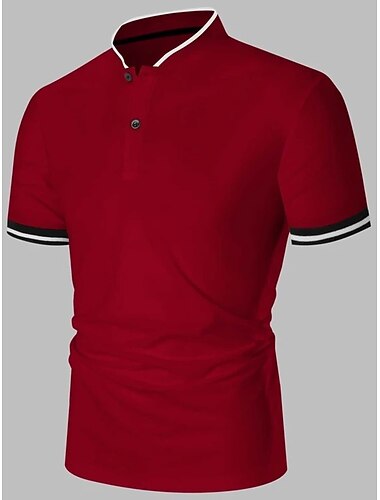  رجالي قميص بولو قمصان الجولف بدون ياقة فضفاض مناسب للعطلات مرتفعة كم قصير موضة أساسي سهل أزرار الصيف عادي أسود أبيض عنابي قميص بولو