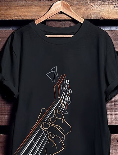  musikfestival Herr Grafiska tryck Musik Guitarr T-shirt Grafiska utslagsplatser Bomull Kort ärm Grafisk Skjorta Svart Vit Gul Bekväm t-shirt Semester Gata Modedesignerkläder