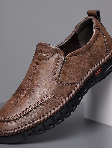  Herren Loafer & Slip On Komfort Schuhe Handnähen Brautkleider schlicht Outdoor Täglich Mikrofaser Atmungsaktiv Halbschuhe Schwarz Braun Frühling