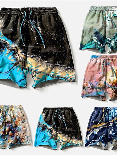  Herren Linien / Wellen Grafikdrucke Schiff Badeshorts Boardshorts Badehosen Mittlere Taille Hawaiianisch Boho Lässig Täglich Ferien Kordelzug mit Mesh-Futter Elastischer Bund Designer Bekleidung