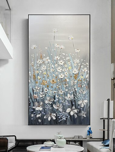  Hang-Ölgemälde Handgemalte Vertikal Blumenmuster / Botanisch Modern Ohne Innenrahmen (ohne Rahmen)