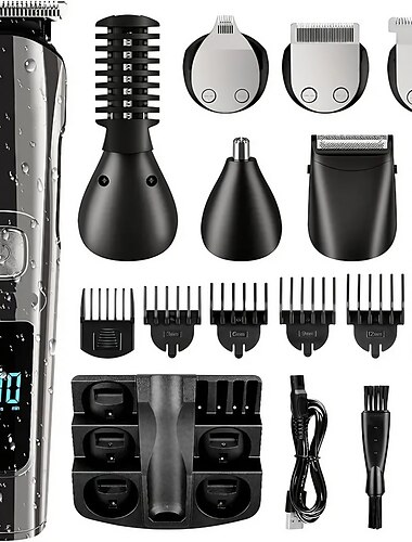  Tondeuse à barbe pour hommes pour la coupe de cheveux tondeuses corps moustache nez cheveux toiletteur tondeuse de précision sans fil 6 en 1 kit de toilettage étanche usb rechargeable