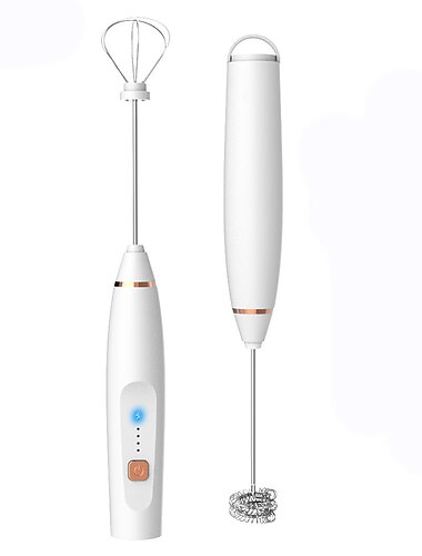  1 Stück tragbarer Kaffeeaufschäumer, USB-wiederaufladbarer Handaufschäumer, mit 2 Edelstahl-Schneebesen, 3-stufig einstellbarer tragbarer Milchaufschäumer für Cappuccinos, heiße Schokolade,