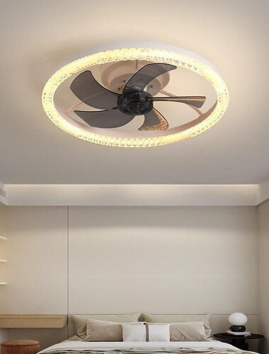  loftsventilator med lys 19,7" dæmpbar led 3 farve 6 hastigheder timing vendbare blade med fjernbetjening, husholdningsventilator lysekrone, indendørs lavprofil loftsventilator