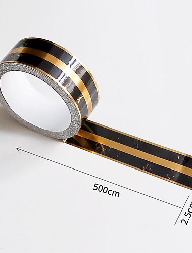  Coole Tapeten, Streifen-Tapetenbordüre, Wandgemälde, schwarz-goldene Taille, Fußleiste, abziehen und aufkleben, selbstklebendes, modernes, wasserdichtes PVC/Vinyl-Wandtattoo für Zimmer, 0,98 x 196,8