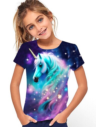  kinderkleidung Mädchen T-Shirt Graphic Outdoor 3D-Druck Kurzarm Rundhalsausschnitt Aktiv 7-13 Jahre Sommer Mehrfarbig Rosa Rote