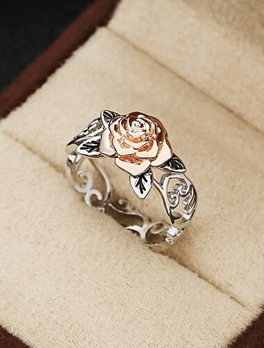  טבעת פרחים זהב ורדרד 14 קראט אירופאי ואמריקאי בציפוי וינטג' כסף 925 טבעת אירוסין מפוצלת