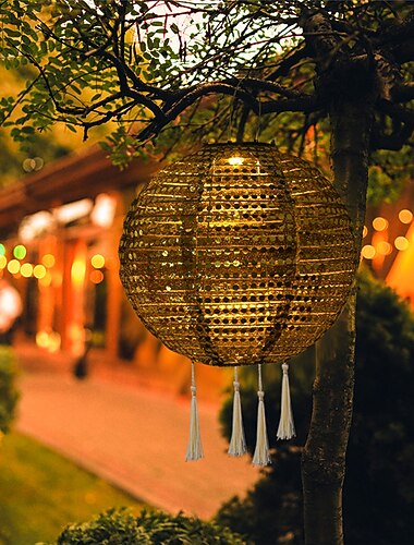  Ulkona Aurinkovoima Riippuva Valo Lyhty IP65 Vedenkestävä Juhlavalaistus LED Aurinkoripustettu Projektio Puutarhalamppu Pihalle Juhlakoristelua 25cm 10 Tuumaa