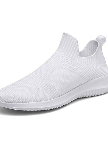 Herre Sko En pedal Store størrelser Flyknit sko Løp Gange Fritid Daglig Strikket Flying Weaving Pustende Tøfler Svart og Hvit Svart Hvit Vår Høst