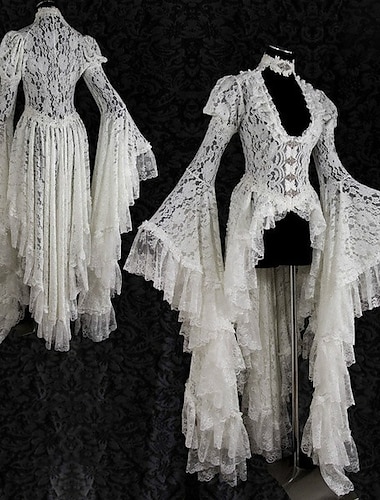 kanten ruche slipjas middeleeuwse renaissance vintage jurk dameskostuum vintage cosplay feestjurk met lange mouwen maskerade