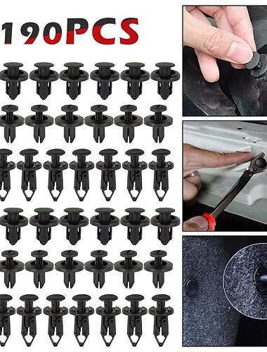  190Pcs Universal Plastic Fender Trim Panel Clips Set Bumper Fasteners Push Pin Rivets Auto Body Retainer Kit Car Replacement