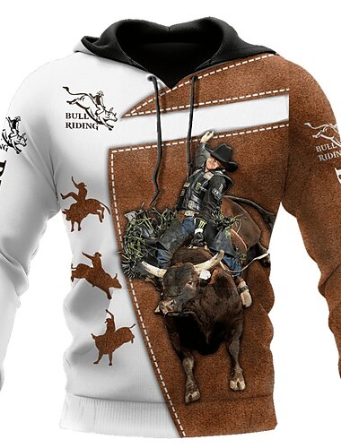  Voor heren Trui met capuchon Bruin Capuchon Koe Grafische prints Afdrukken Dagelijks Sport 3D-afdrukken Streetwear Ontwerper Basic Lente zomer Kleding Cowboy Hoodies Sweatshirts Lange mouw