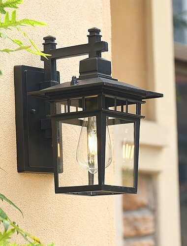  屋外照明器具 ウォールマウント アルミニウム 防水 外壁 ランタン、防錆 外側 黒い壁取り付け用燭台 ポーチライト 家のガレージ、出入り口、電球付き ウォームホワイト