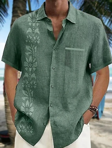  Hombre Camisa camisa hawaiana Floral Estampados Cuello Vuelto Amarillo Verde Trébol Gris + azul Negro + Negro Azul + azul Impresión 3D Exterior Calle Manga Larga Estampado Abotonar Ropa Lino Moda