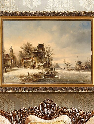  Dipinti a olio fatti a mano su tela, decorazione da parete, capolavori di paesaggi vintage, vista sul fiume con mulino a vento, per decorare la casa, dipinti senza cornice e non stirati