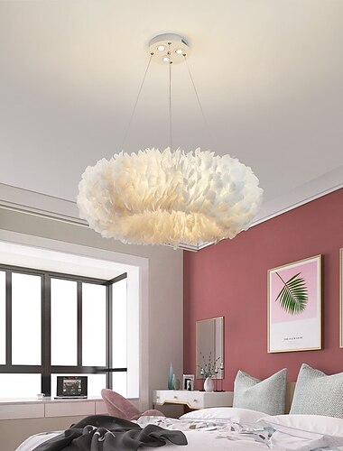  led pendel lysekrone lækker ekstra stor 50cm 6-lys hvid fjerbuket pendellampe romantisk monteret lysarmatur til restaurant soveværelse