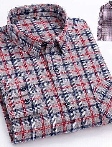  Męskie Koszule eleganckie Paski i Plaid Ślub Biznes Czerwonobrązowy Ciemnoczerwony Żółty Granatowy Długi rękaw Stójka Wiosna i jesień Odzież