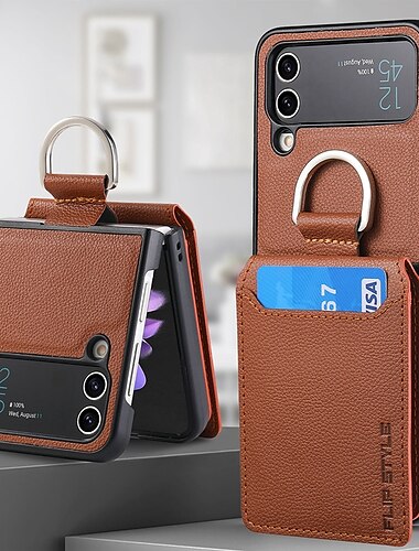  Telefoonhoesje voor Samsung Galaxy Z Flip 6 Z Flip 5 Z Flip 4/3/2 Back Cover Flip Met Kaarthouder Kickstand Effen Gekleurd PC PU Leer