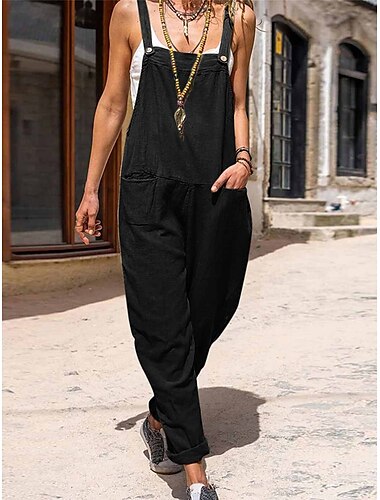  Damen Normal Latzhose Strassenmode Feste Farbe Ärmellos Quadratischer Ausschnitt Tasche Urlaub Täglich Regular Fit Schwarz Weiß Grün Sommer