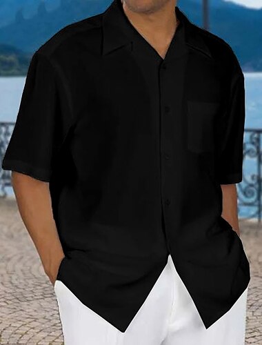  Herren Hemd Sommerhemd Freizeithemd Strandhemd Knopfhemd Schwarz Weiß Blau Grün Kaki Kurzarm Einfach Umlegekragen Urlaub Straße Fronttasche Bekleidung Baumwolle Baumwollmischung Mode Lässig Bequem