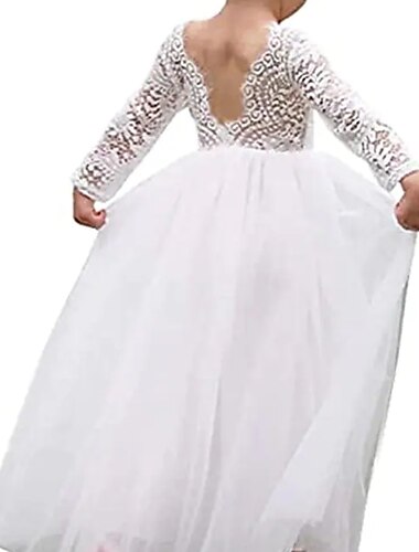  Blumenmädchenkleid Mädchen Party Kleid Leistung Hochzeit Party Prinzessin Süß Gitter Feste Farbe Ärmellos Rundhalsausschnitt Weiß Rosa 2-12 Jahre