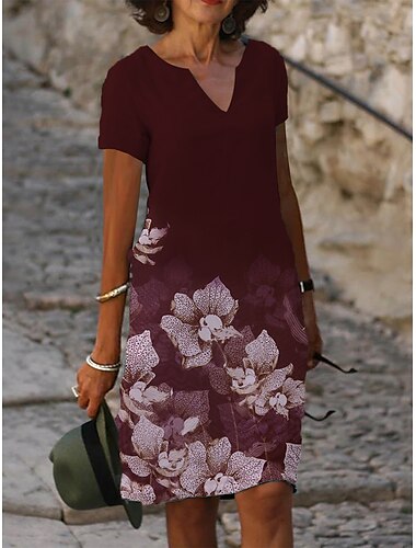  Vestido Mini de Mujer Vestido en A Vestido a la Rodilla Verde Azul Manga Corta Estampado Floral Primavera Verano Cuello en V Básico Casual Suelto 2023 S M L XL XXL 3XL  Impresión 3D