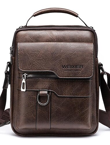  Umhängetasche aus Kunstleder für Herren – Umhängetasche im Vintage-Stil mit mehreren Taschen für die Arbeit, Reisen oder den Freizeitgebrauch