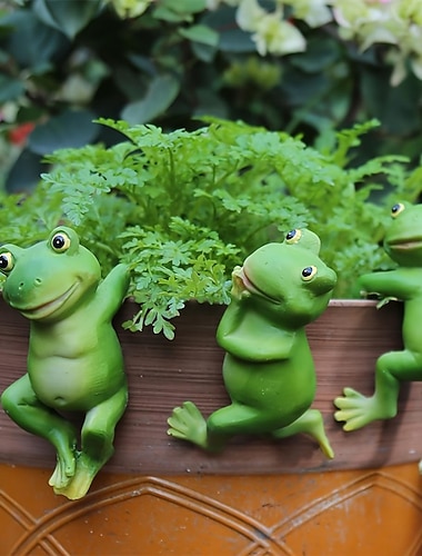  3 pz/set simpatiche figurine di rana appese statua animale, vaso in resina appeso scultura rana rampicante statue all'aperto ornamenti decorazione per vaso di fiori/recinzione, figurine d'arte cortile