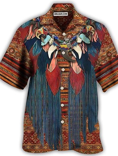  Herre Fargerik Hippie Skjorte Hawaii skjorte Aloha skjorte Kortermet Skjorte cubansk krage Sport Mote Gatemote Avslappet utendørs Hawaiisk Gul Svart / Brun Brun S M L