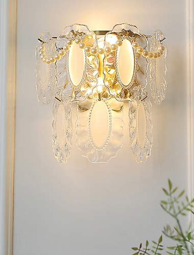  innendørs vegglamper crystal galss pearl 5w led nordisk stil stue butikker kafeer stål varm hvit vegglampe 110-240v