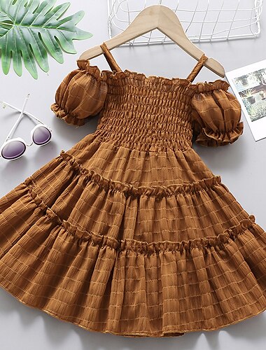  kinderkleidung Mädchen Kleid Feste Farbe Ärmellos Kurzarm Schulanfang bezaubernd Täglich Baumwolle Übers Knie A Linie Kleid Sommerkleid Sommer Frühling 3-7 Jahre Weiß Rote Violett