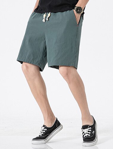  Herren Shorts Kurze Hosen Leinenshorts Kurze Hosen Sommer-Shorts Tasche Glatt Komfort Atmungsaktiv Outdoor Täglich Ausgehen Leinen / Baumwoll Mischung Modisch Brautkleider schlicht Blau Grün
