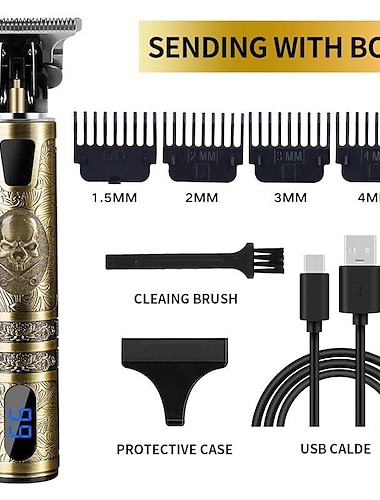  Tondeuse à cheveux pour homme Oupool Tondeuse à cheveux professionnelle sans fil - Tondeuse à barbe électrique en T - Rasoir coupe-bordure - Kit de toilettage pour homme avec écran LCD rechargeable -