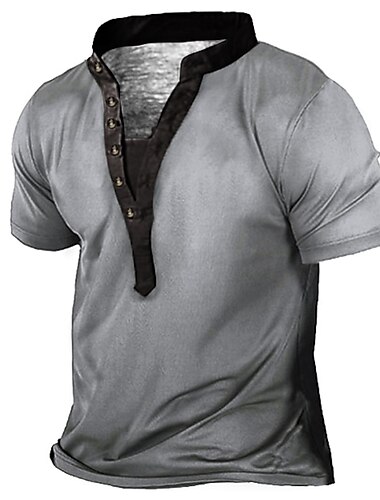  Herren Übergröße Groß Hoch T Shirt Tee Ständer Blau Grün Grau Kurze Ärmel Outdoor Ausgehen Button-Down Glatt Bekleidung Baumwollmischung Strassenmode Stilvoll Brautkleider schlicht